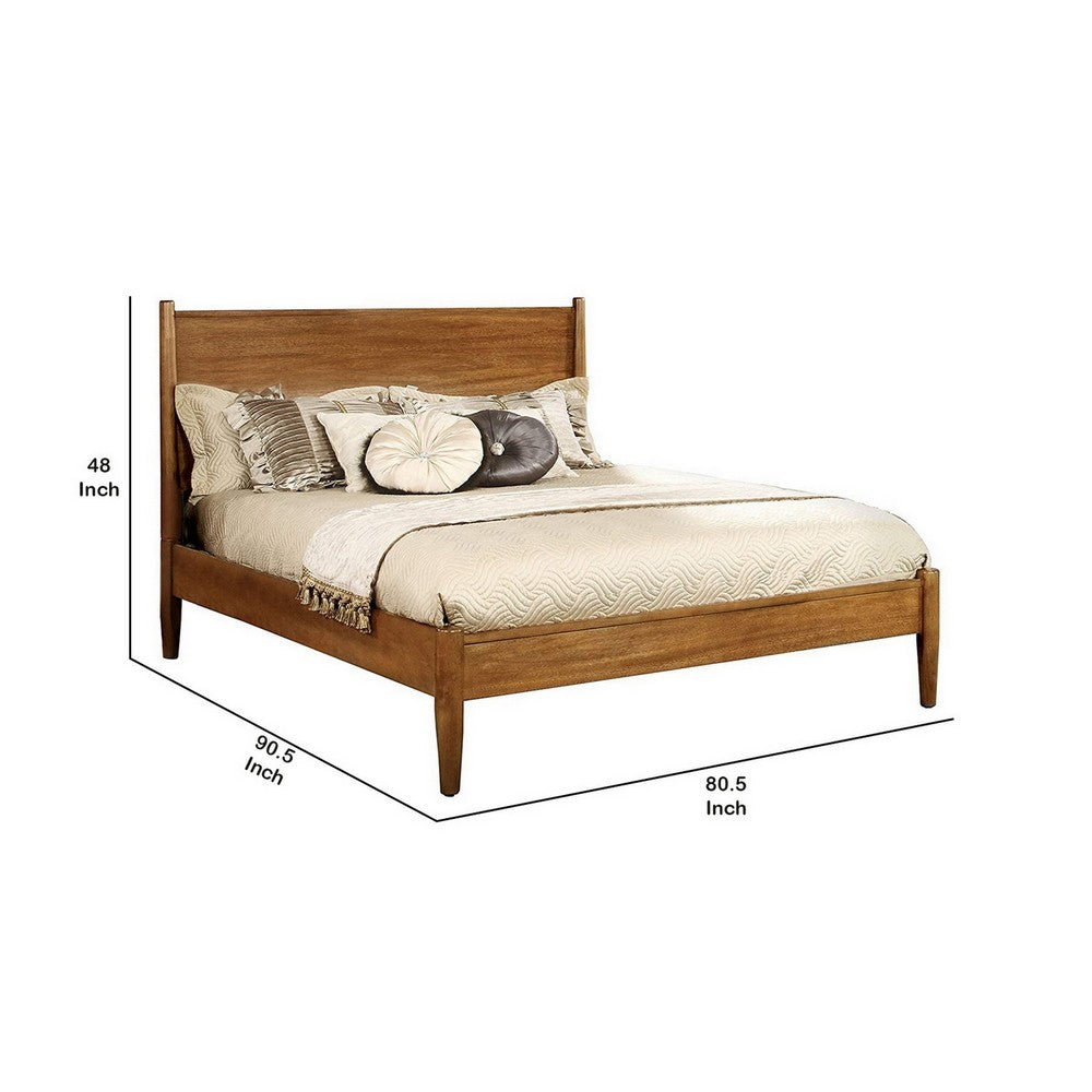 Wooden California King Size Bed with Panel Headboard, Oak Brown - BM217638