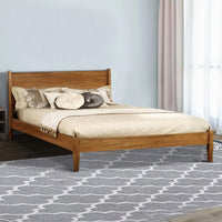 Wooden California King Size Bed with Panel Headboard, Oak Brown - BM217638