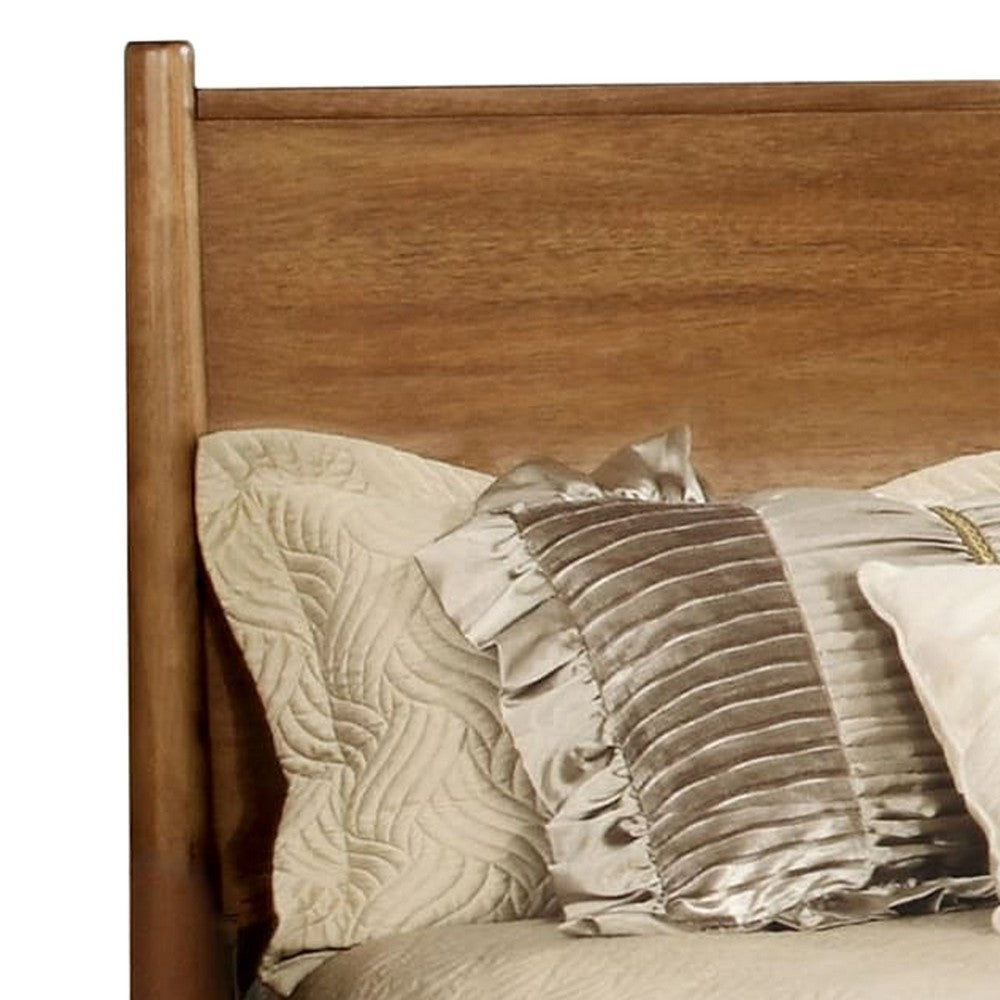 Wooden Full Size Bed with Panel Headboard, Oak Brown - BM217640