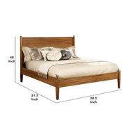 Wooden Full Size Bed with Panel Headboard, Oak Brown - BM217640