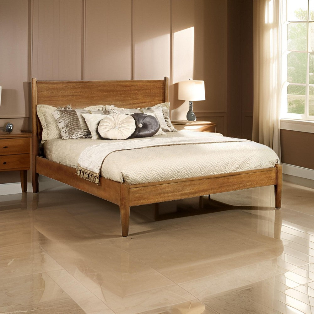 Wooden Full Size Bed with Panel Headboard, Oak Brown - BM217640