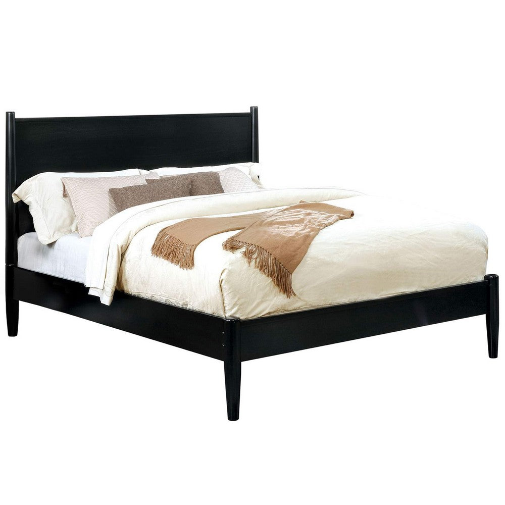 Wooden California King Size Bed with Panel Headboard, Black - BM217641