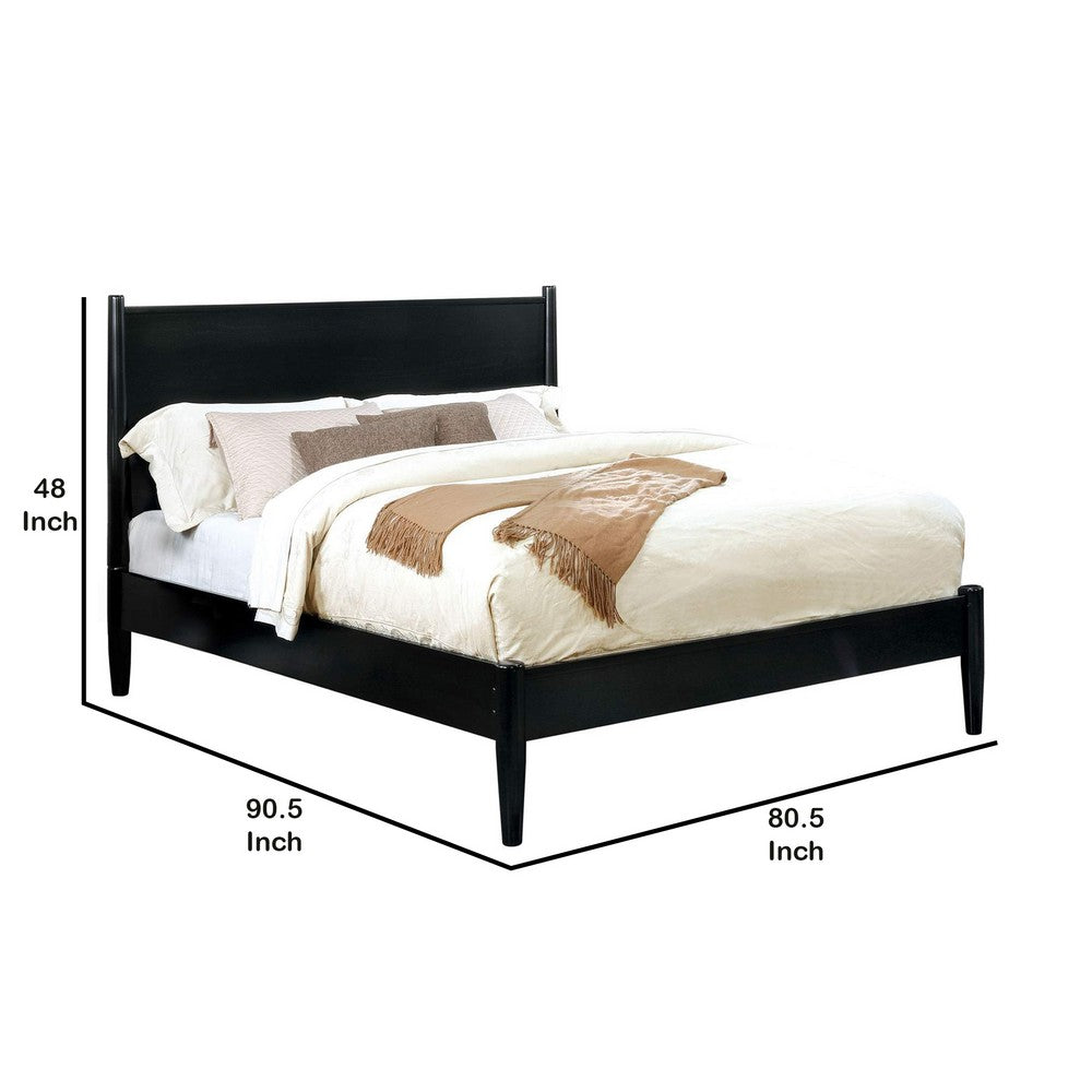 Wooden California King Size Bed with Panel Headboard, Black - BM217641