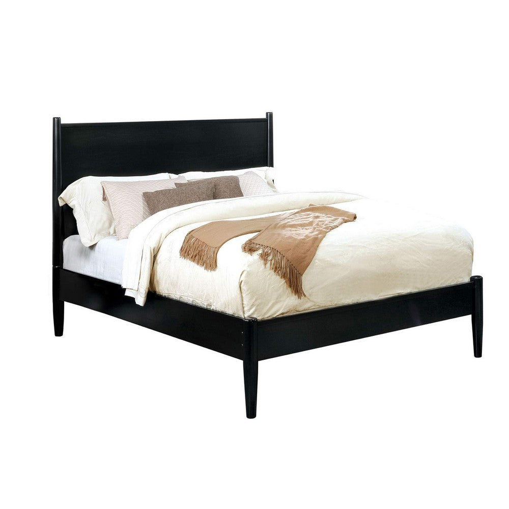 Wooden Eastern King Size Bed with Panel Headboard, Black - BM217642