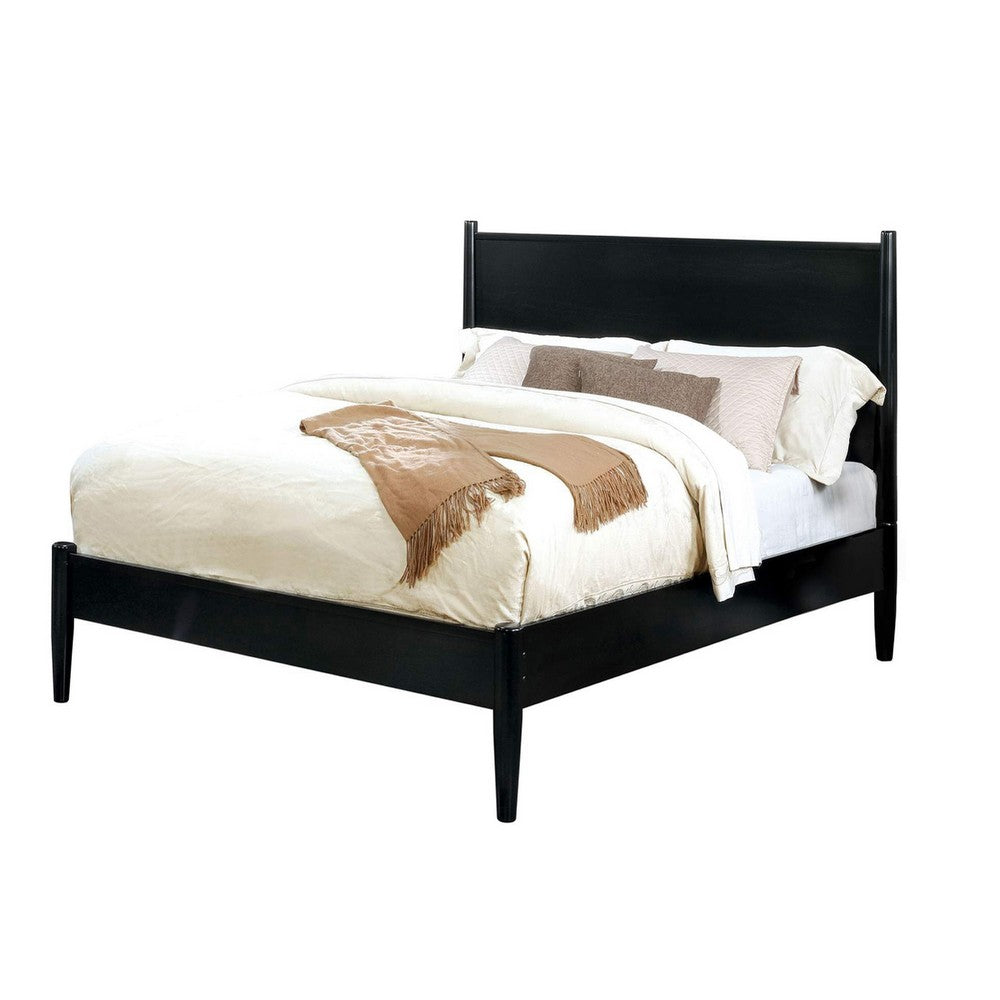 Wooden Eastern King Size Bed with Panel Headboard, Black - BM217642