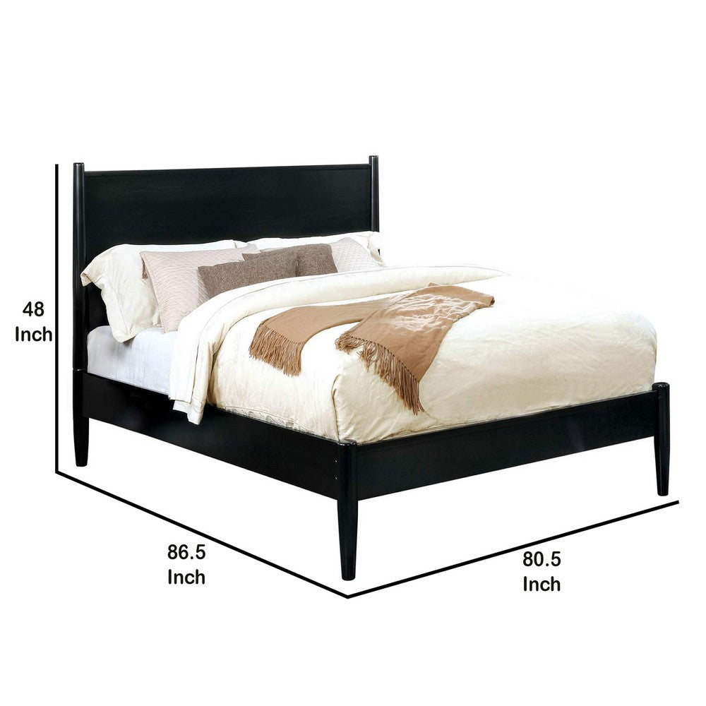 Wooden Eastern King Size Bed with Panel Headboard, Black - BM217642