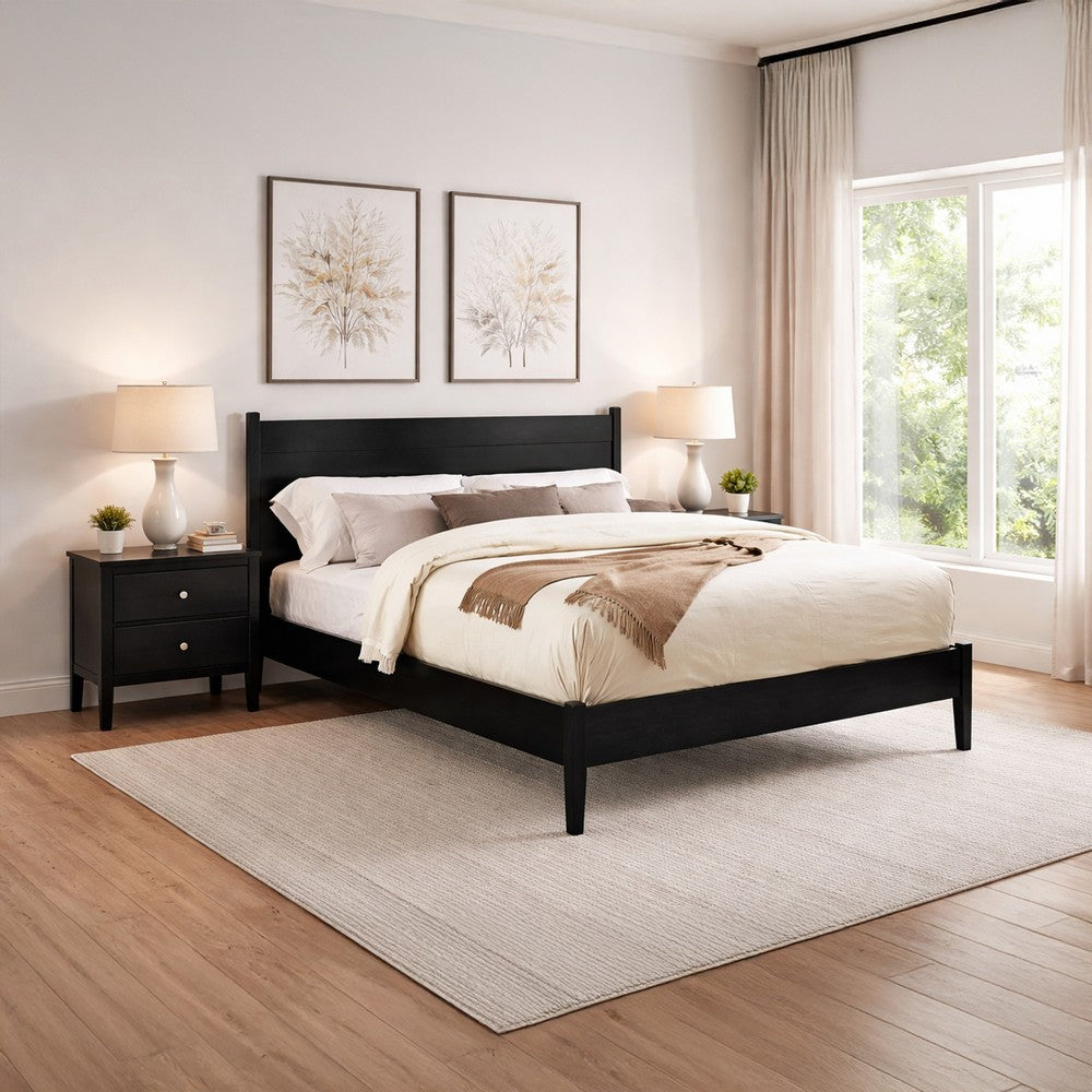 Wooden Eastern King Size Bed with Panel Headboard, Black - BM217642