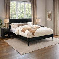 Wooden Eastern King Size Bed with Panel Headboard, Black - BM217642