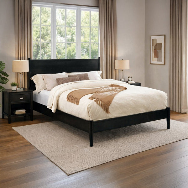 Wooden Eastern King Size Bed with Panel Headboard, Black - BM217642
