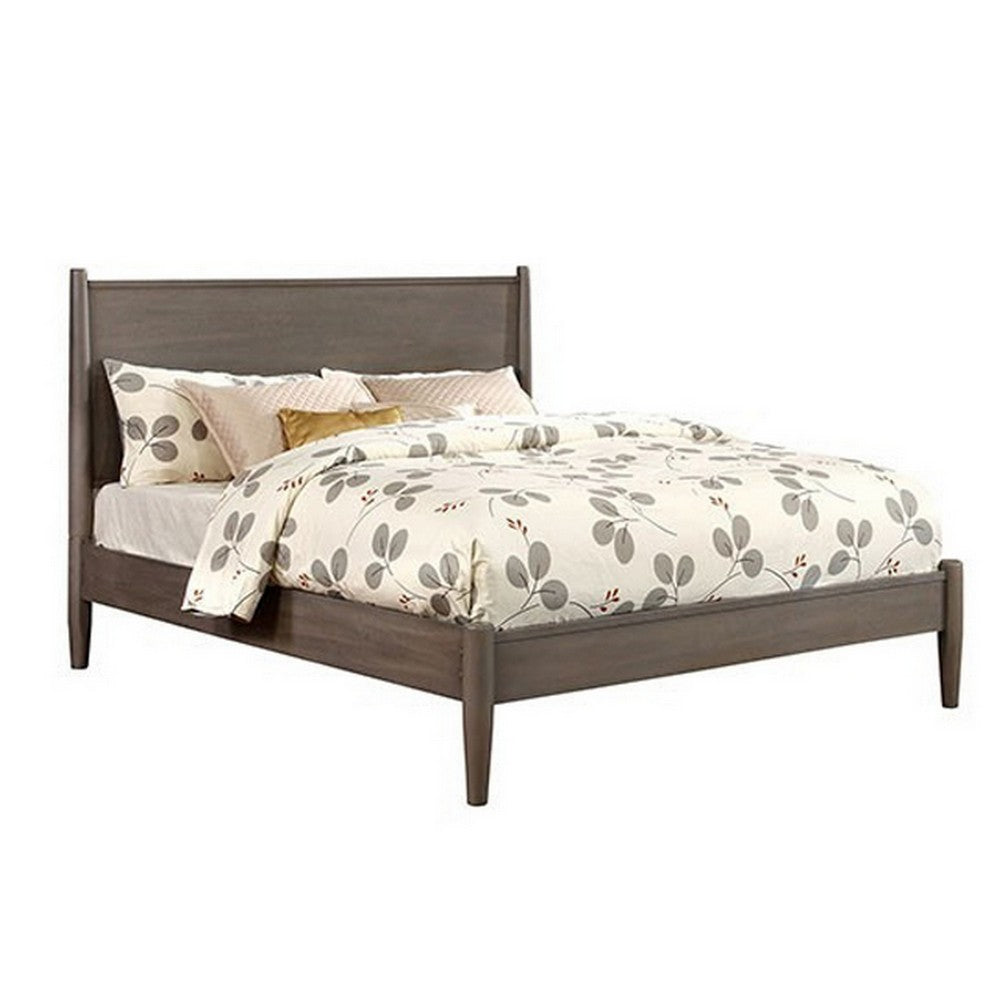 Wooden Eastern King Size Bed with Panel Headboard, Gray - BM217644