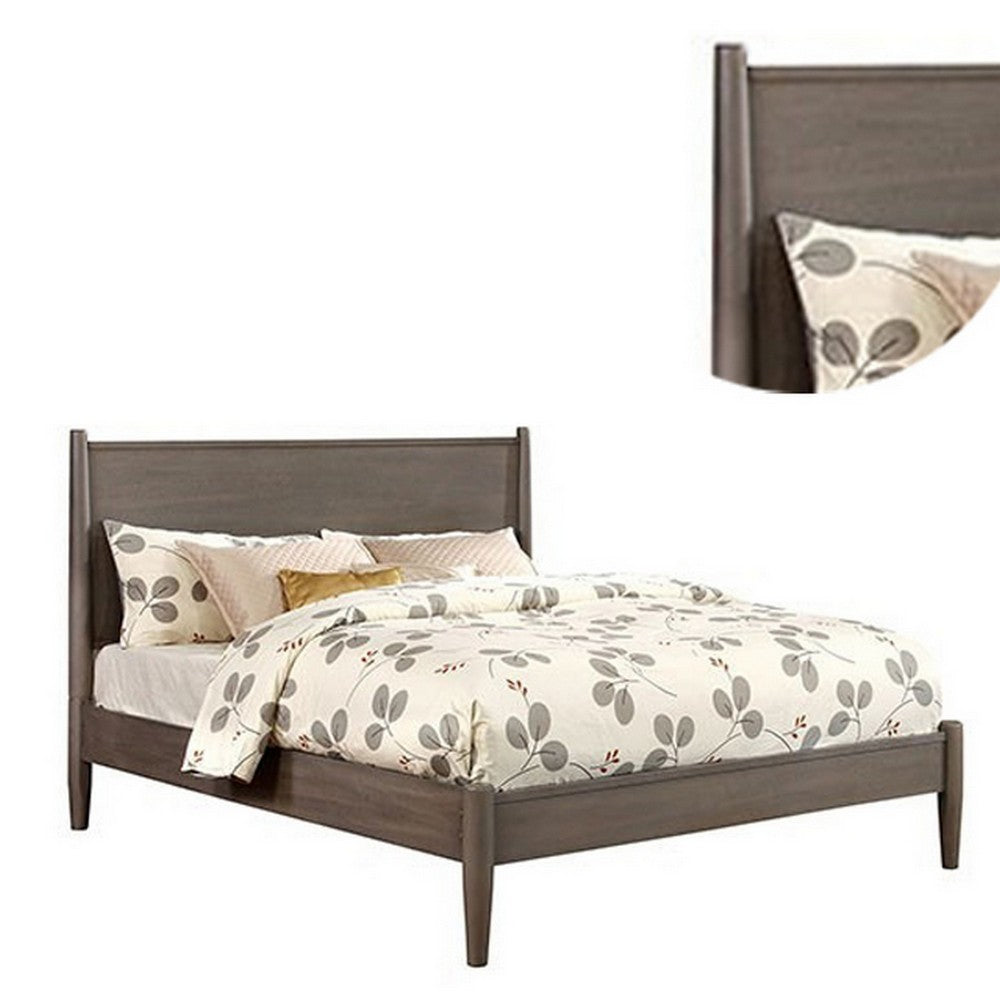 Wooden Eastern King Size Bed with Panel Headboard, Gray - BM217644