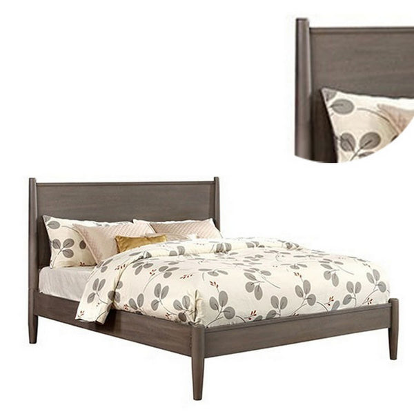 Wooden Eastern King Size Bed with Panel Headboard, Gray - BM217644