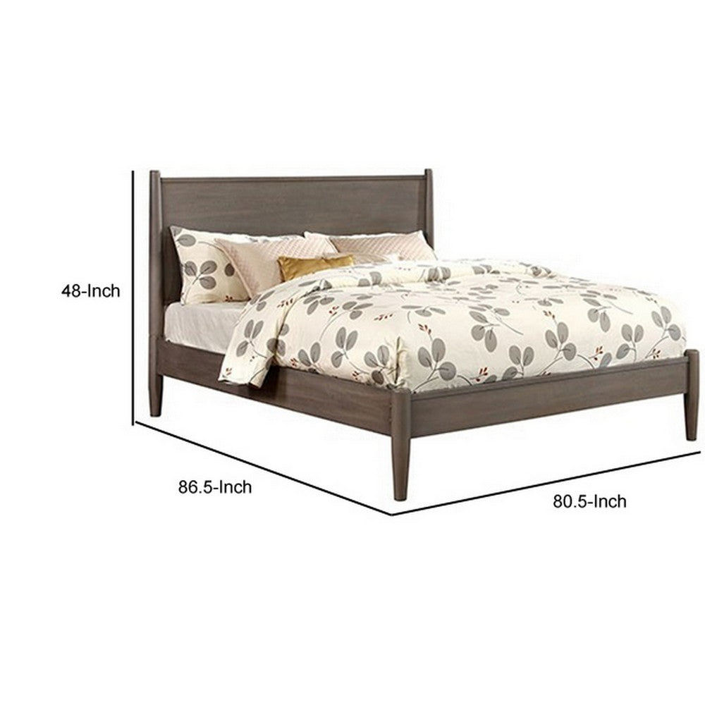 Wooden Eastern King Size Bed with Panel Headboard, Gray - BM217644