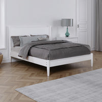 Wooden California King Size Bed with Panel Headboard, White - BM217645