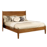 Mid Century Modern Wood Queen Bed, Round Tapered Legs, Oak Brown - BM217703