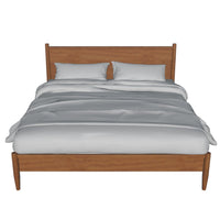 Mid Century Modern Wood Queen Bed, Round Tapered Legs, Oak Brown - BM217703