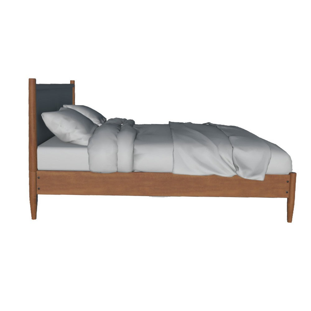 Mid Century Modern Wood Queen Bed, Round Tapered Legs, Oak Brown - BM217703