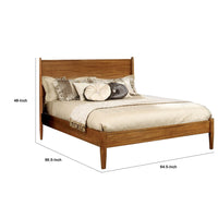 Mid Century Modern Wood Queen Bed, Round Tapered Legs, Oak Brown - BM217703