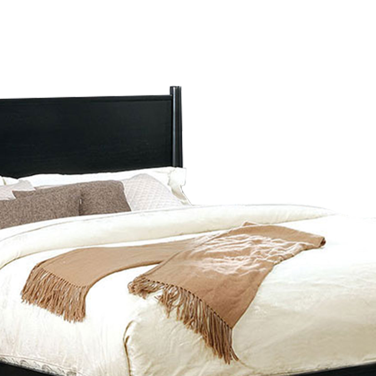 Mid Century Modern Wood Queen Bed with Round Tapered Legs, Black