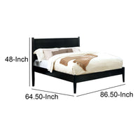 Mid Century Modern Wood Queen Bed with Round Tapered Legs, Black