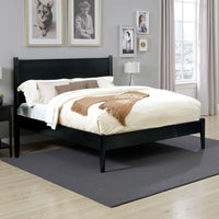 Mid Century Modern Wood Queen Bed with Round Tapered Legs, Black