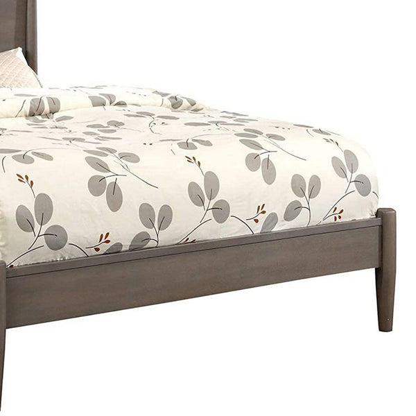 Mid Century Modern Wood Queen Bed with Round Tapered Legs, Gray - BM217705