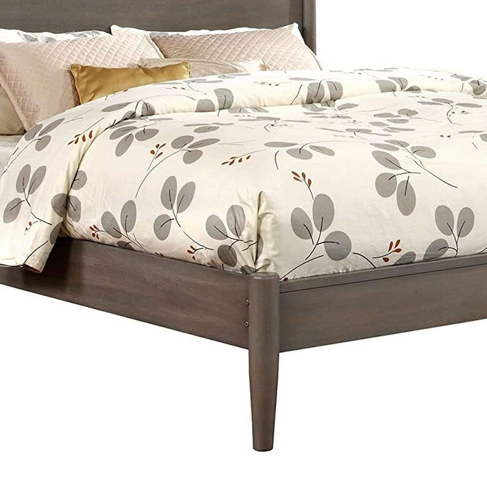 Mid Century Modern Wood Queen Bed with Round Tapered Legs, Gray - BM217705