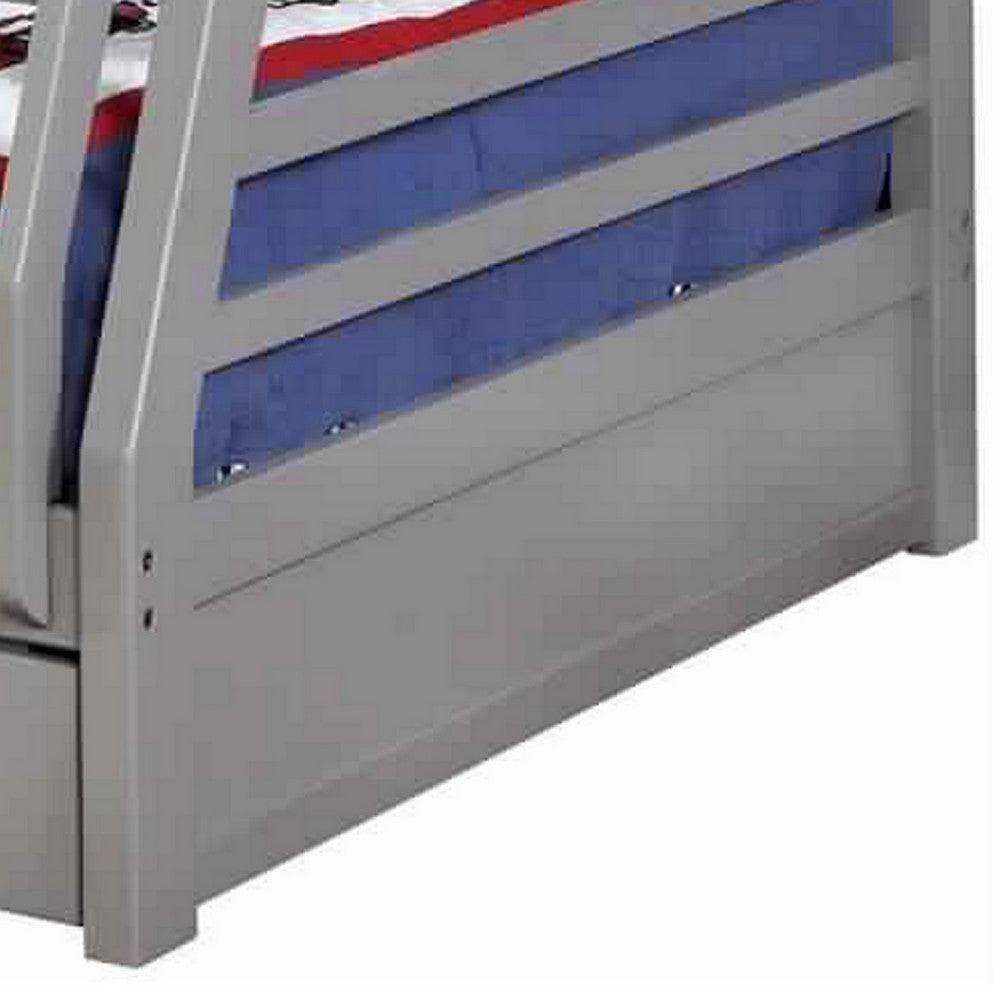 Transitional Twin Over Full Bed with Attached Ladder and Drawers, Dark Gray - BM217723