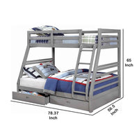 Transitional Twin Over Full Bed with Attached Ladder and Drawers, Dark Gray - BM217723