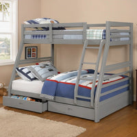 Transitional Twin Over Full Bed with Attached Ladder and Drawers, Dark Gray - BM217723