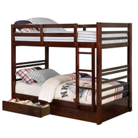 Transitional Twin Over Twin Bed with Attached Ladder and Drawers, Brown - BM217724