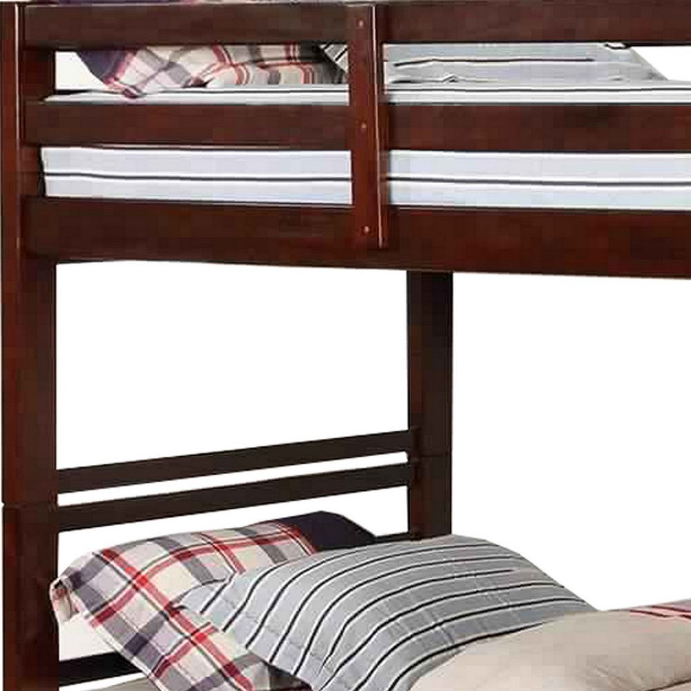 Transitional Twin Over Twin Bed with Attached Ladder and Drawers, Brown - BM217724