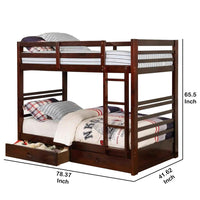 Transitional Twin Over Twin Bed with Attached Ladder and Drawers, Brown - BM217724