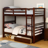 Transitional Twin Over Twin Bed with Attached Ladder and Drawers, Brown - BM217724