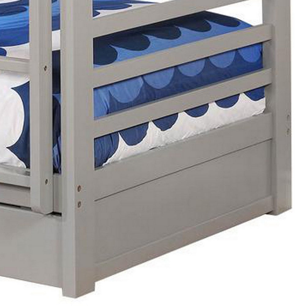 Transitional Twin Over Twin Bed with Attached Ladder and Drawers, Gray - BM217725