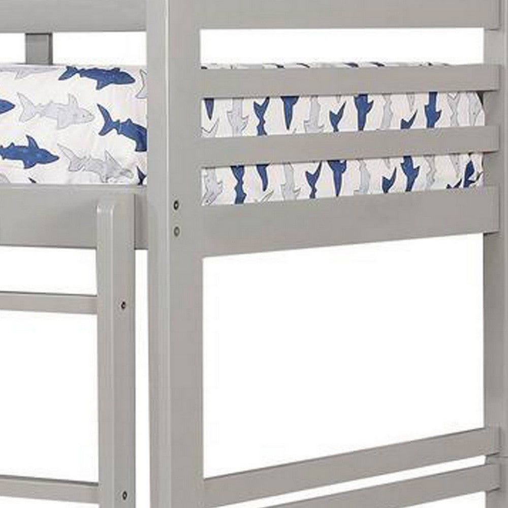 Transitional Twin Over Twin Bed with Attached Ladder and Drawers, Gray - BM217725