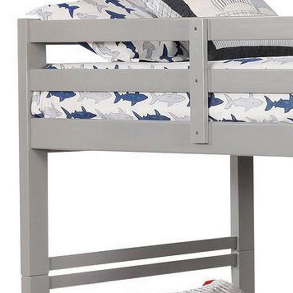 Transitional Twin Over Twin Bed with Attached Ladder and Drawers, Gray - BM217725