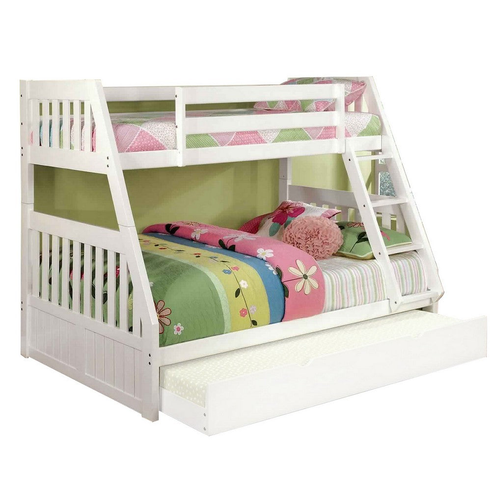 Mission Style Twin over Full Size Bed with Attached Ladder, White - BM217735