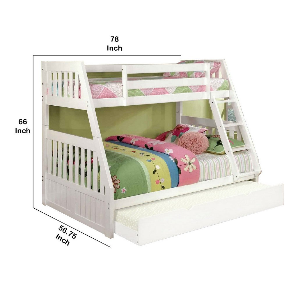 Mission Style Twin over Full Size Bed with Attached Ladder, White - BM217735