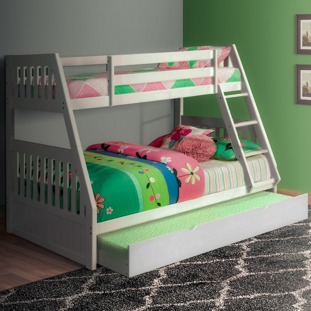 Mission Style Twin over Full Size Bed with Attached Ladder, White - BM217735