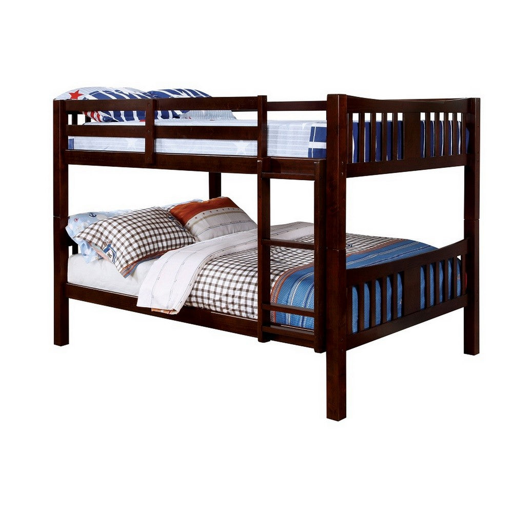 Slatted Full Over Full Bunk Bed with Attached Ladder, Walnut Brown - BM217746