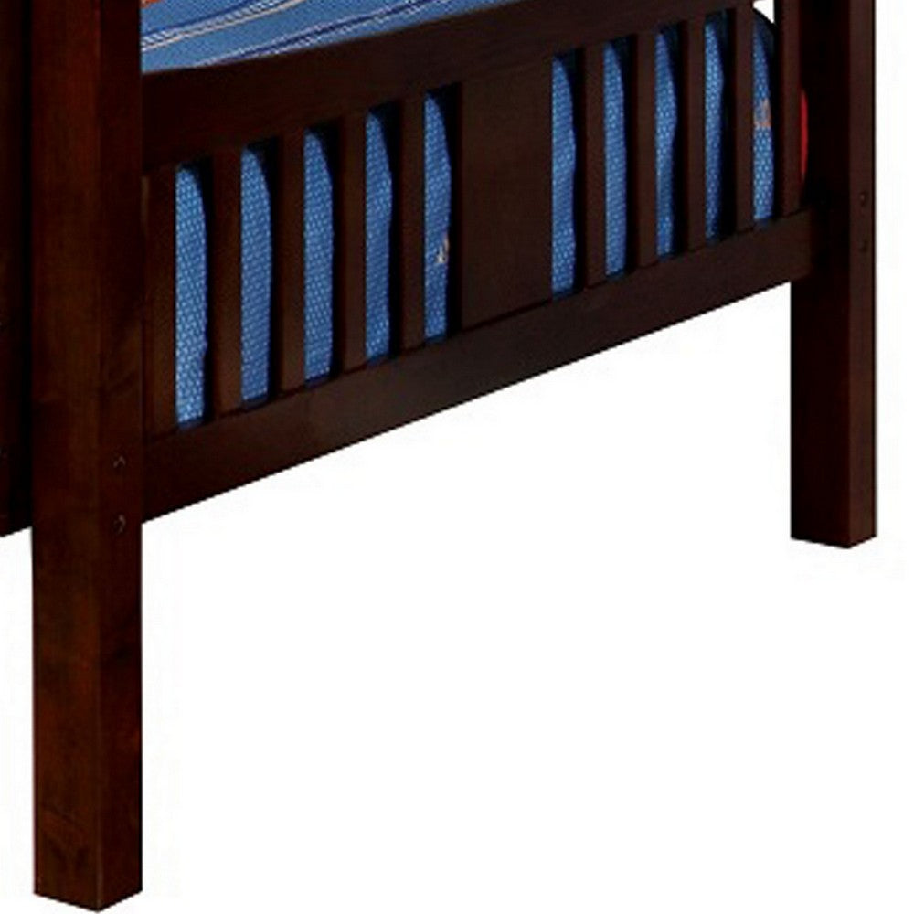 Slatted Full Over Full Bunk Bed with Attached Ladder, Walnut Brown - BM217746