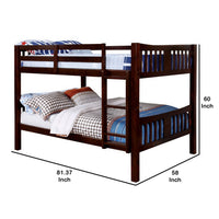 Slatted Full Over Full Bunk Bed with Attached Ladder, Walnut Brown - BM217746