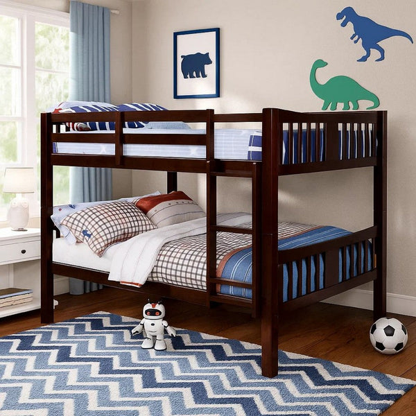 Slatted Full Over Full Bunk Bed with Attached Ladder, Walnut Brown - BM217746