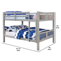 Slatted Full Over Full Bunk Bed with Attached Ladder, Gray - BM217747