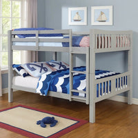 Slatted Full Over Full Bunk Bed with Attached Ladder, Gray - BM217747