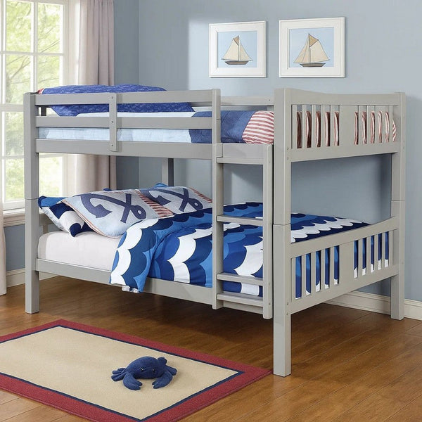 Slatted Full Over Full Bunk Bed with Attached Ladder, Gray - BM217747