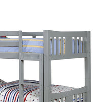 Slatted Twin Over Twin Bunk Bed with Attached Ladder, Gray - BM217748