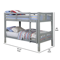Slatted Twin Over Twin Bunk Bed with Attached Ladder, Gray - BM217748