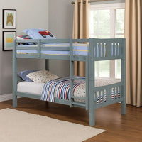 Slatted Twin Over Twin Bunk Bed with Attached Ladder, Gray - BM217748